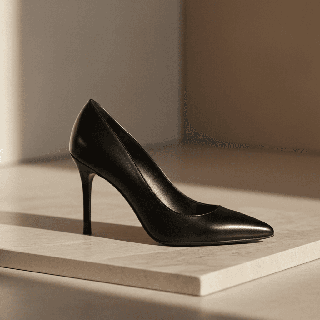Black leather heels product display