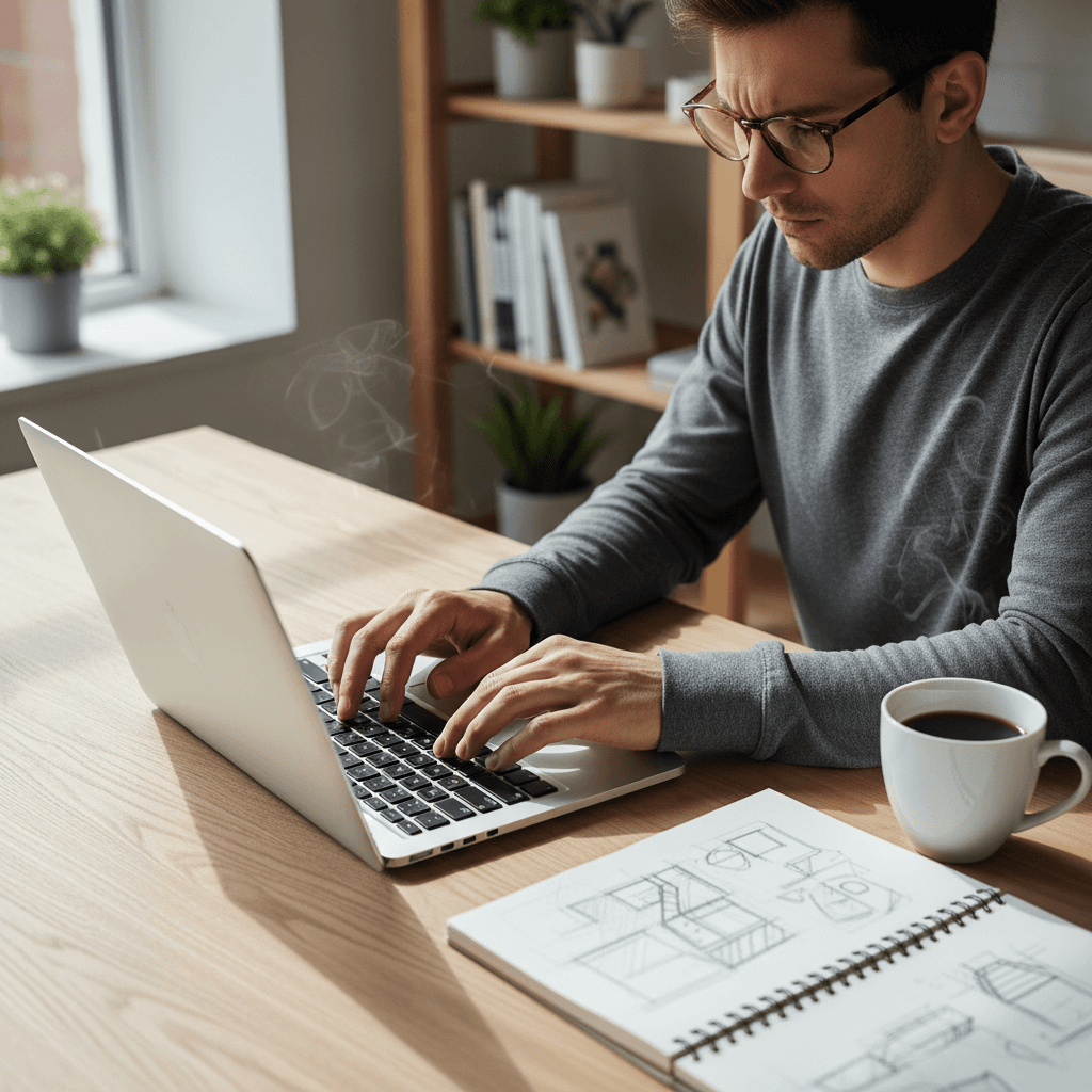 Creator working at modern workspace with professional equipment